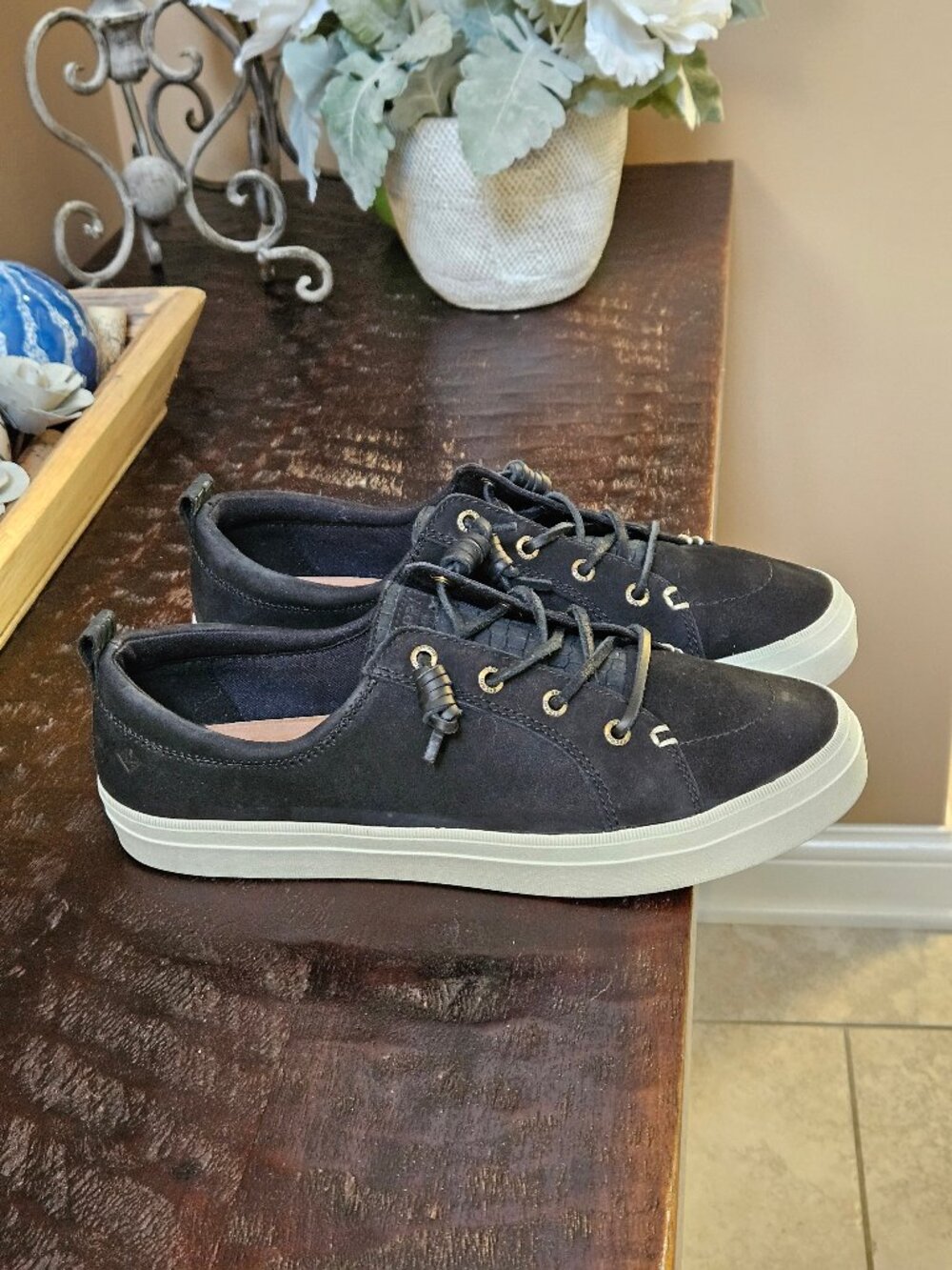 Sperry Women's Crest Vibe Plushwave Black Snake Nubuck Leather Sneakers, Sz 9